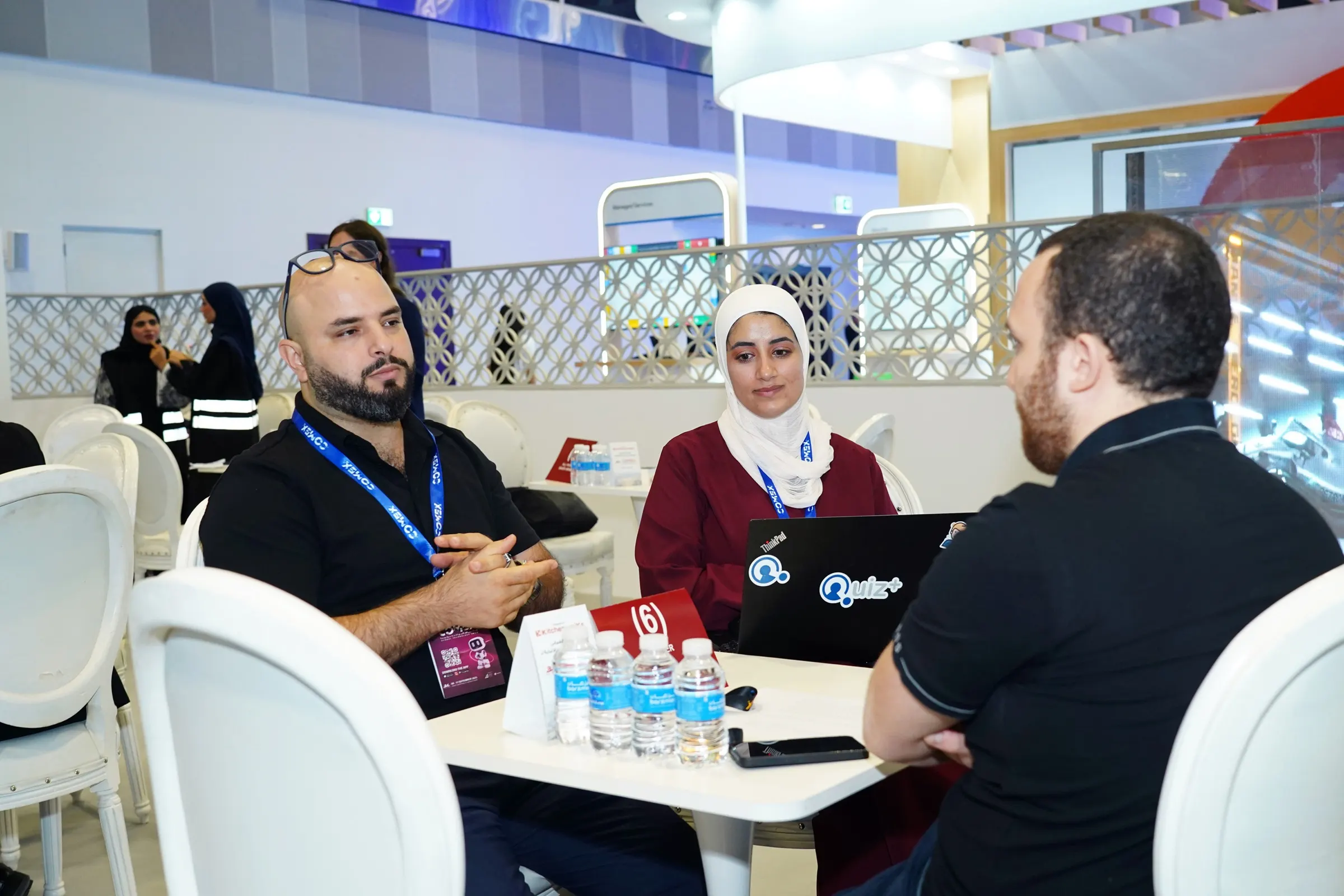 meeting partners at a technology exhibition